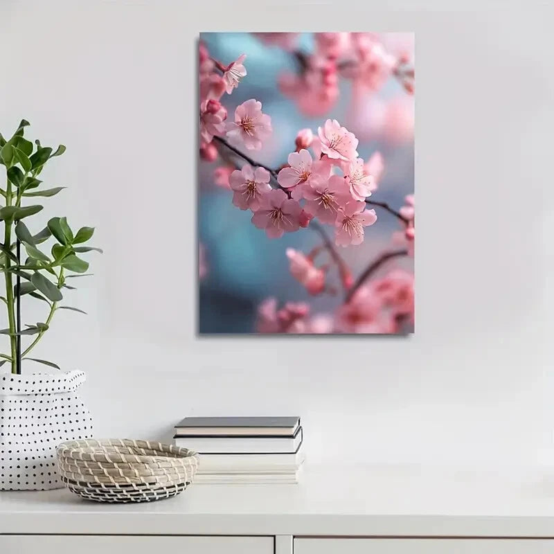 Vibrant Pink Floral Design with Soft Blue Background 40x60cm Metal Print Ready to Hang