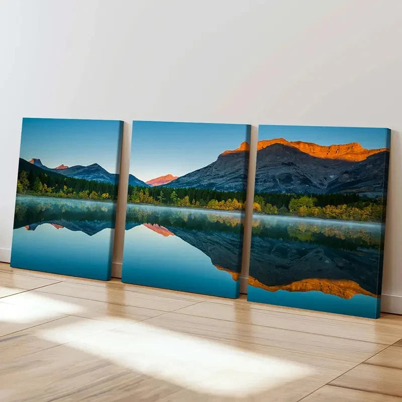 3pcs Lake Mountain Modern Landscape Wall Art Set Canvas Framed 40x60cm - High Quality Print 100% Australian Made Wall Canvas Ready to Hang
