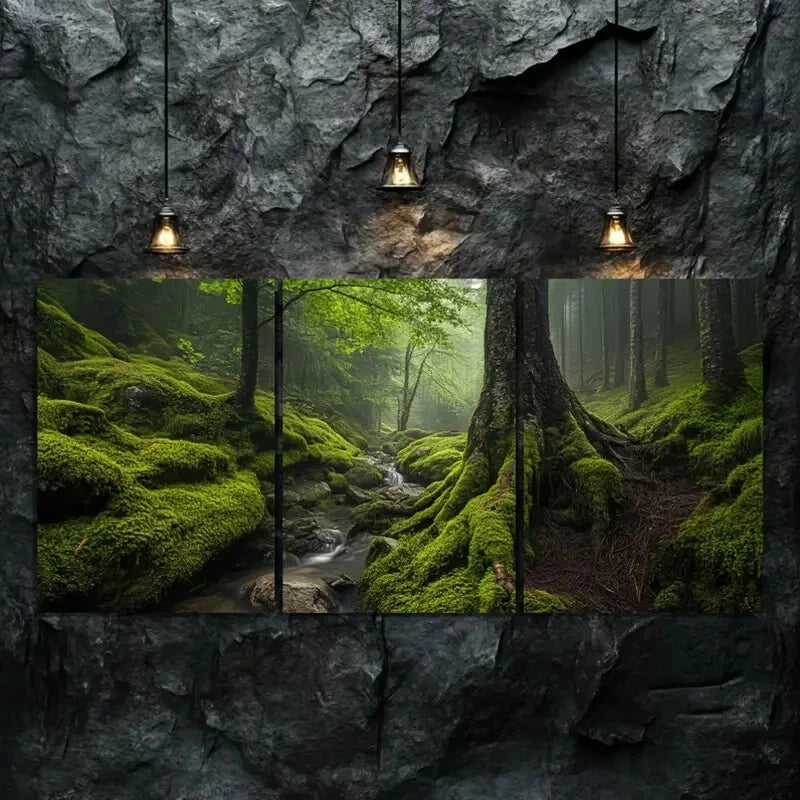 3pcs Enchanted Woodland Scene with Misty Stream Wall Art Set Canvas Framed 50x70cm - High Quality Print 100% Australian Made Wall Canvas Ready to Hang