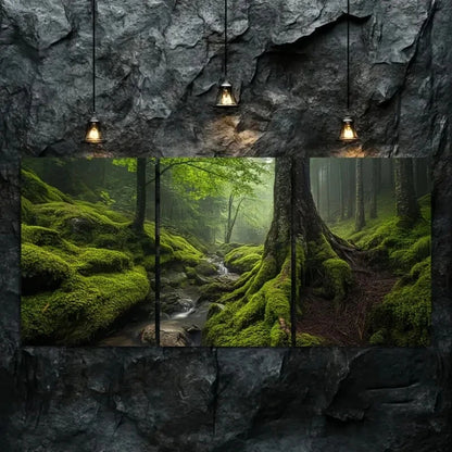 3pcs Enchanted Woodland Scene with Misty Stream Wall Art Set Canvas Framed 50x70cm - High Quality Print 100% Australian Made Wall Canvas Ready to Hang