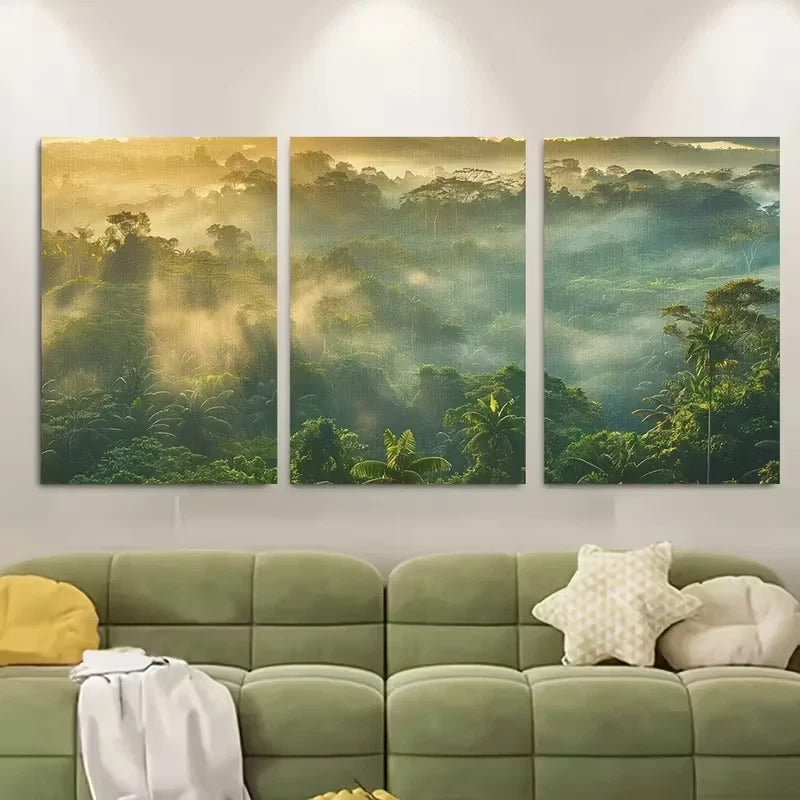3pcs Lush Canopy & Misty Mountains Design Metal Print Ready to Hang Art