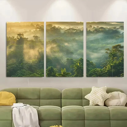 3pcs Lush Canopy & Misty Mountains Design Metal Print Ready to Hang Art