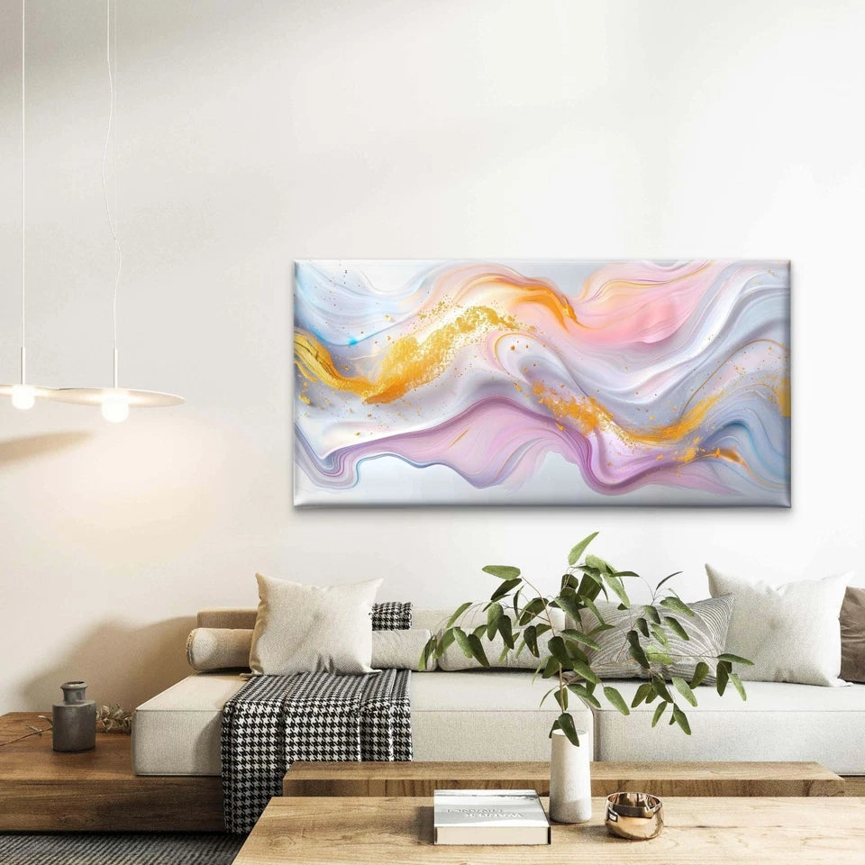 White And Gold Swirling Abstrac Wall Art Canvas Office Home Room Framed 120x60cm