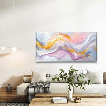 White And Gold Swirling Abstrac Wall Art Canvas Office Home Room Framed 120x60cm