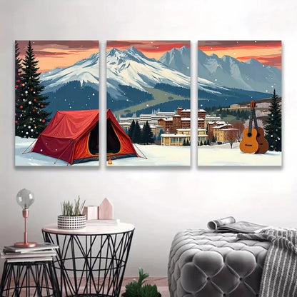 3pcs Winter Mountain Snowy Peaks Sunset Hues I Wall Art Set Canvas Framed 60x90cm - High Quality Print 100% Australian Made Wall Canvas Ready to Hang