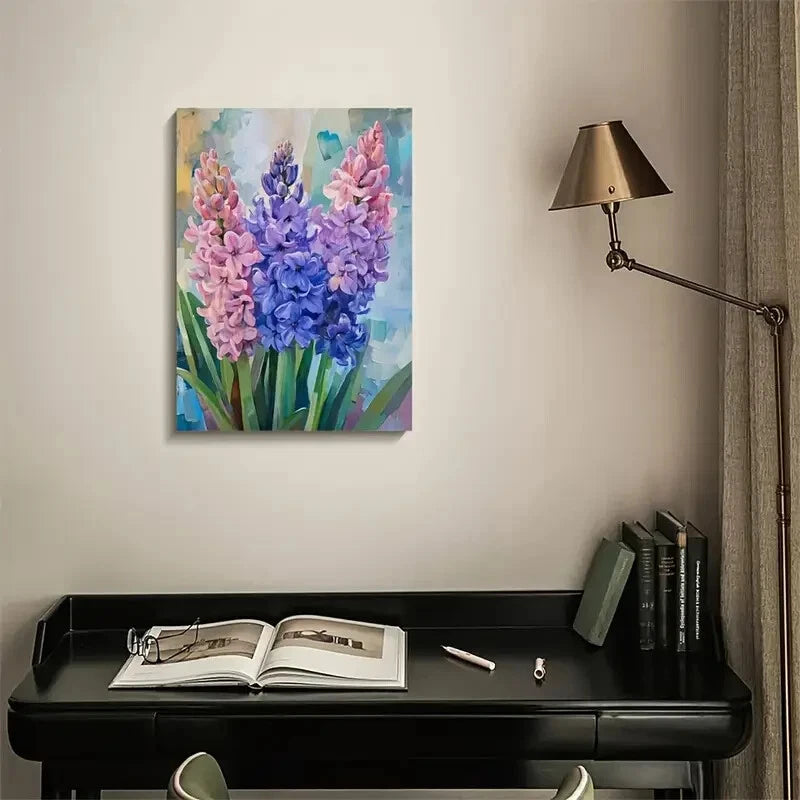 Vibrant Hyacinths Floral Painting in Pink & Purple 40x60cm Metal Print Ready to Hang