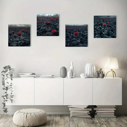 4pcs Romantic rose print Wall Art Canvas Framed