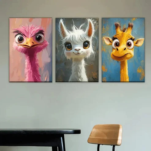 3pcs Three different colored animals Wall Art Set Canvas Unframed - High Quality Print 100% Australian Made Wall Canvas