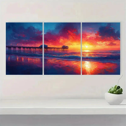 3pcs California Beach Pier Sea Retro Vintage Metal Print Ready to Hang Art