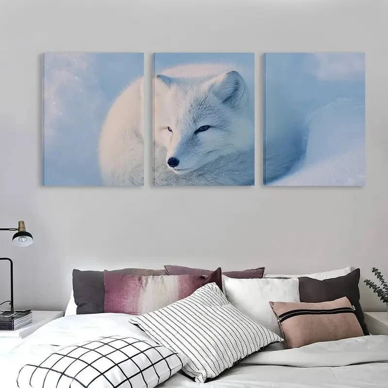 3pcs Fox with Black Eyes Deco Style  Wall Art Set Canvas Framed 60x90cm - High Quality Print 100% Australian Made Wall Canvas Ready to Hang