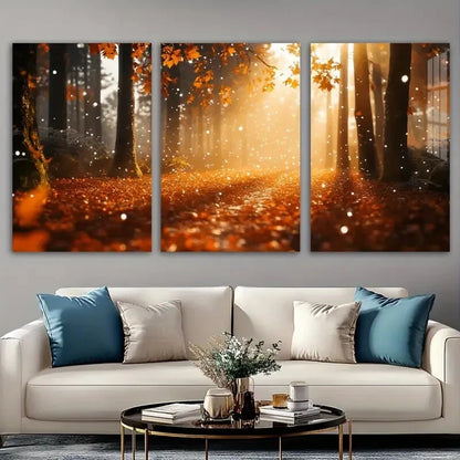 3pcs Sunset Autumn Forest Accent Metal Print Ready to Hang Art