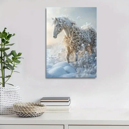 Contemporary Floral Horse Snow Scene Painting 40x60cm Metal Print Ready to Hang