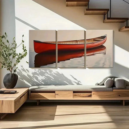 3pcs Red Canoe & Serene Water Reflection Wall Art Set Canvas Framed 40x60cm - High Quality Print 100% Australian Made Wall Canvas Ready to Hang