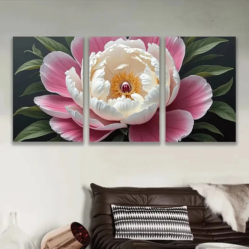 3pcs Pink And White Flower Abstract Wall Art Set Canvas Framed 40x60cm - High Quality Print 100% Australian Made Wall Canvas Ready to Hang
