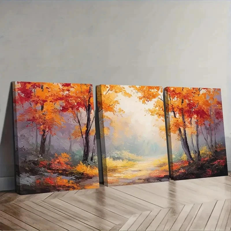 3pcs Painting With Red Orange Yellow Wall Art Set Canvas Framed 40x60cm - High Quality Print 100% Australian Made Wall Canvas Ready to Hang