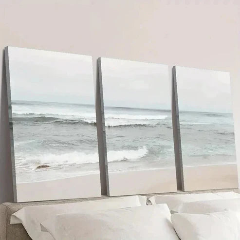 3pcs Sunrise Ocean Waves Beach Landscape Wall  Art Set Canvas Unframed - High Quality Print 100% Australian Made Wall Canvas