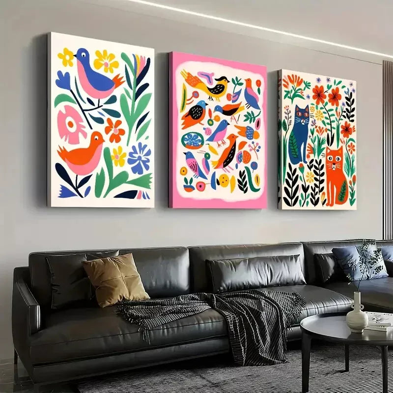 3pcs Fashionable Modern Abstract Animal Colorful  Wall Art Set Canvas Framed 50x70cm - High Quality Print 100% Australian Made Wall Canvas Ready to Hang - Bella Home Decor