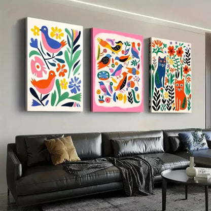 3pcs Fashionable Modern Abstract Animal Colorful  Wall Art Set Canvas Framed 50x70cm - High Quality Print 100% Australian Made Wall Canvas Ready to Hang - Bella Home Decor