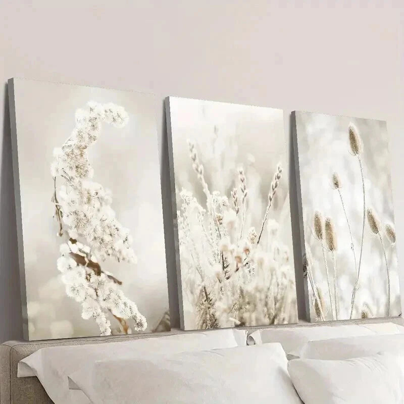 3pcs Neutral Botanical Floral Prints Wall Art Set Canvas Framed 40x60cm - High Quality Print 100% Australian Made Wall Canvas Ready to Hang