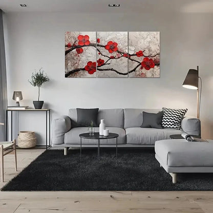 3pcs Red Cherry Blossom Painting Metal Print Ready to Hang Art
