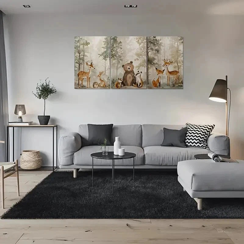 3pcs Woodland Friends Forest Animal Metal Print Ready to Hang Art