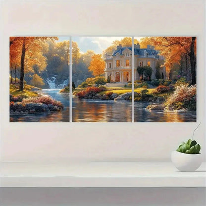 3pcs Vintage Mansion Elegant Landscape Painting Metal Print Ready to Hang Art