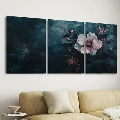 3pcs Dark Moody Wildflower Floral Wall Art Set Canvas Framed 50x70cm - High Quality Print 100% Australian Made Wall Canvas Ready to Hang