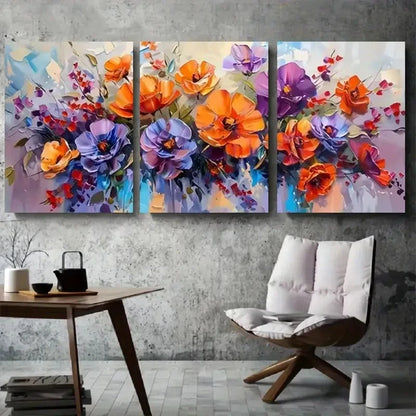 3pcs Vibrant Purple and Orange Palette Knife Metal Print Ready to Hang Art