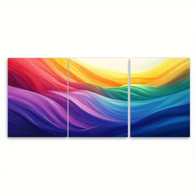 3pcs Vibrant Rainbow Abstract Landscape Metal Print Ready to Hang Art