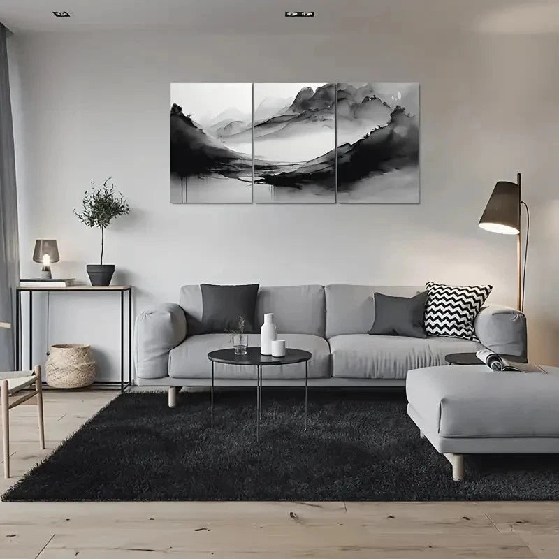 3pcs Abstract Black & White Landscape Metal Print Ready to Hang Art