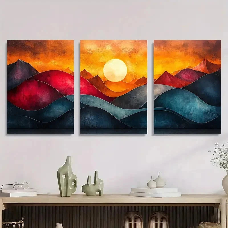 3pcs Modern Abstract Geometric Metal Print Ready to Hang Art