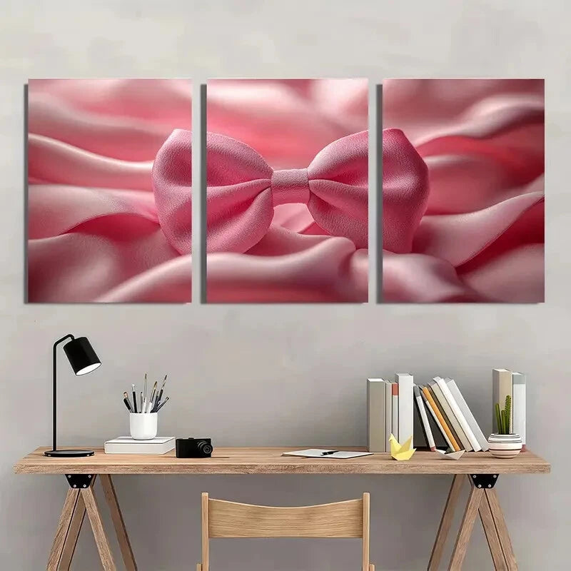 3pcs Pink Bow Modern Style Fantasy Metal Print Ready to Hang Art