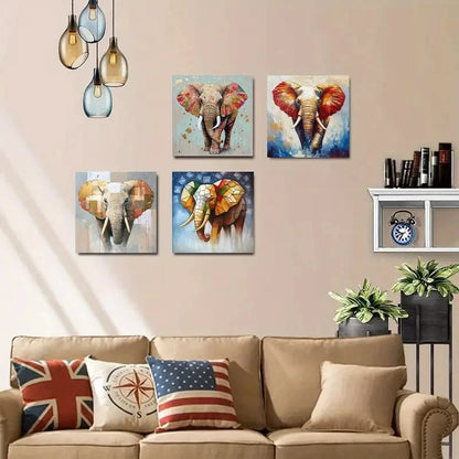 4pcsAfrican ElephantWall Art Canvas Framed