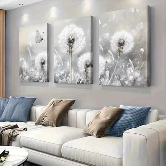 3pcs Elegant Dandelion And Butterfly Design Wall Art Set Canvas Framed 40x60cm - High Quality Print 100% Australian Made Wall Canvas Ready to Hang