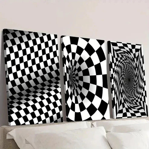 3pcs Black and White Optical Illusion Swirl Wall Art Canvas Unframed – High Quality Print 100% Australian Made Wall Canvas