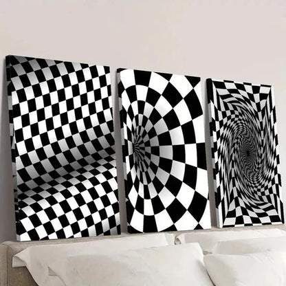 3pcs Black and White Optical Illusion Swirl Wall Art Canvas Unframed – High Quality Print 100% Australian Made Wall Canvas