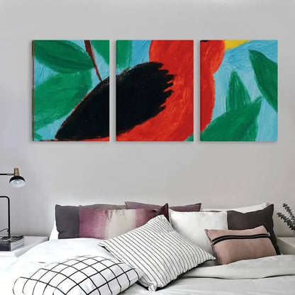 3pcs Red Bird with Black Wings & Yellow Beak  Wall Art Set Canvas Framed 60x90cm - High Quality Print 100% Australian Made Wall Canvas Ready to Hang