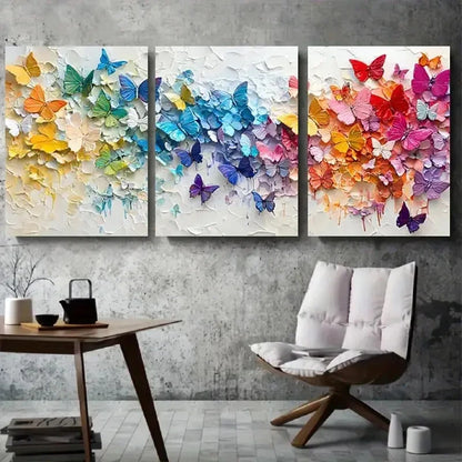3pcs Floral Design with Vibrant Butterflies Metal Print Ready to Hang Art