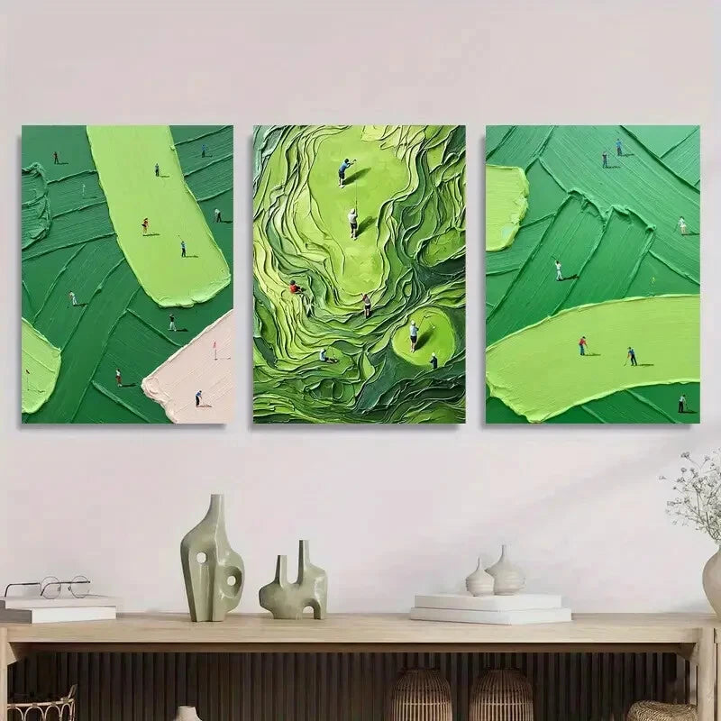 3pcs Abstract Golf Course Texture Greenery Metal Print Ready to Hang Art