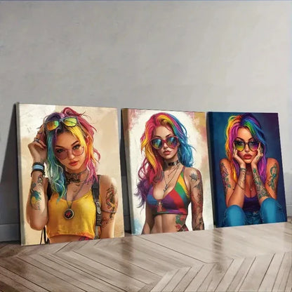 3pcs Featuring a Portrait of a Bold Woman Wall Art Set Canvas Unframed – High Quality Print 100% Australian Made Wall Canvas