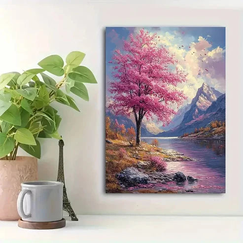 Beautiful Rosy Clouds Romantic Mountain Painting 60x90cm Metal Print Ready to Hang