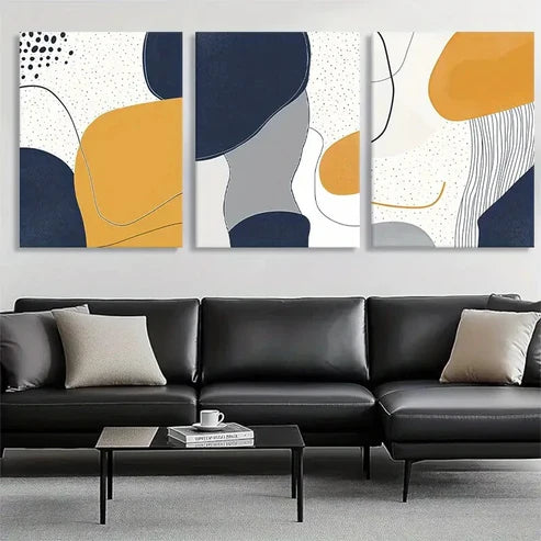 3pcs Geometric Shapes in Navy Mustard Perfect Wall Art Canvas Unframed – High Quality Print 100% Australian Made Wall Canvas