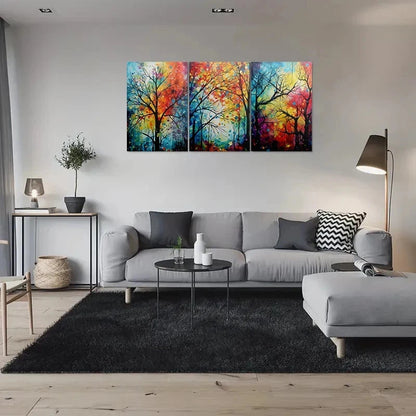 3pcs Abstract Tree Colourful Modern Metal Print Ready to Hang Art