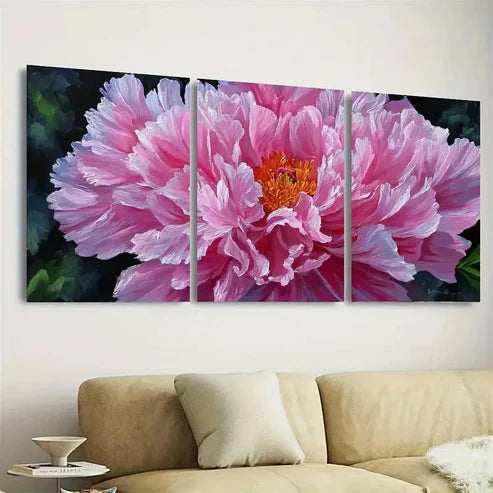 3pcs Peony Flovwer Art Floral Wall Art Canvas Unframed - High Quality Print 100% Australian Made Wall Canvas
