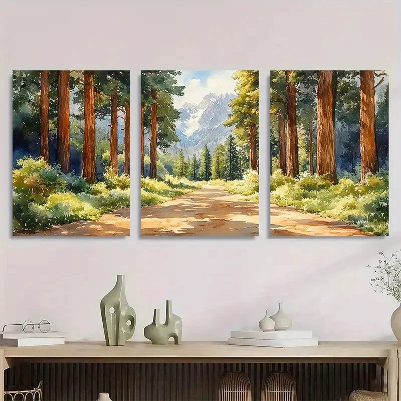 3pcs Sequoia National Park Watercolor Perfect Wall Art Set Canvas Framed 40x60cm - High Quality Print 100% Australian Made Wall Canvas Ready to Hang