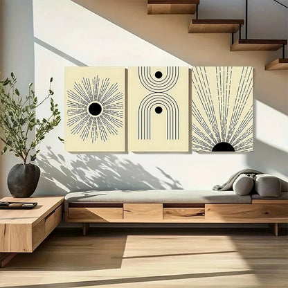 3pcs Abstract Boho Mid Century Metal Print Ready to Hang Art