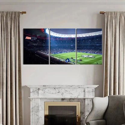 3pcs Football Stadium Champions League Wall Art Set Canvas Framed 40x60cm - High Quality Print 100% Australian Made Wall Canvas Ready to Hang