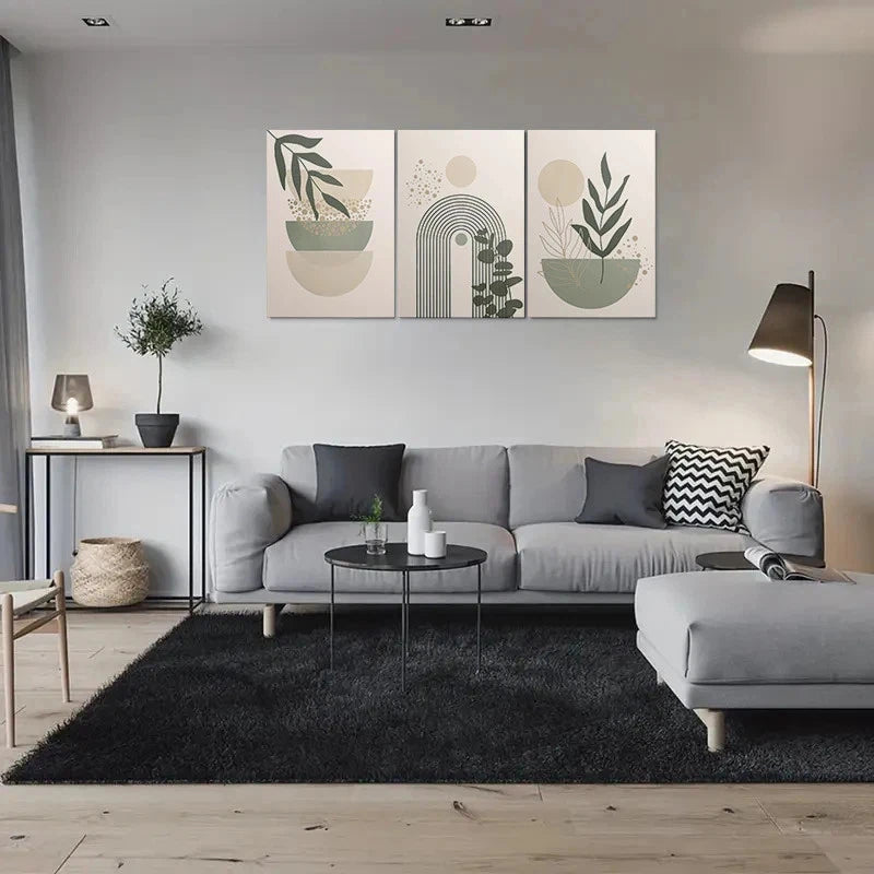 3pcs Abstract Plant Neutral Tones Metal Print Ready to Hang Art