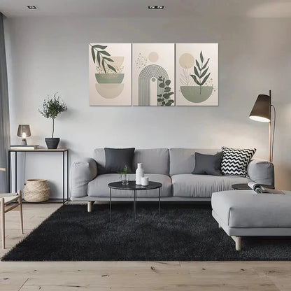 3pcs Abstract Plant Neutral Tones Metal Print Ready to Hang Art