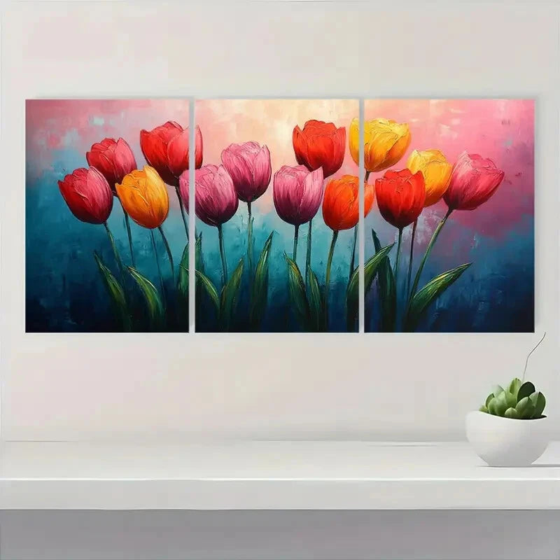 3pcs Spring And Summer Artwork Colourful Florals Metal Print Ready to Hang Art